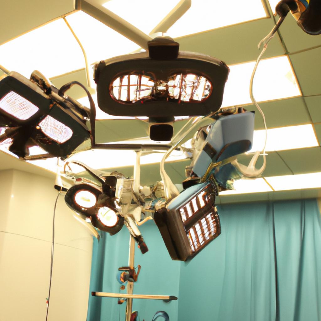 Person operating theater lighting equipment